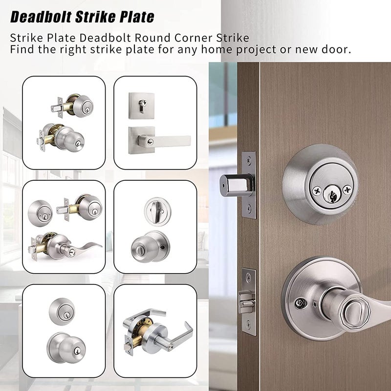 RO6G Satin Brushed Nickel Deadbolt Strike Plate Door Backplate 1" x 2 1/4" Round Corner (1-Pack) - Image 2